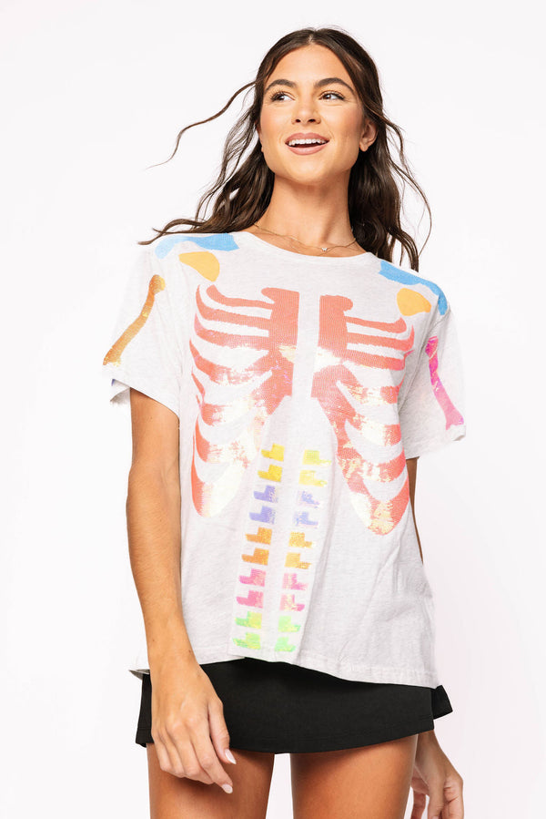 Queen of Sparkles - Grey Multi Skeleton Tee