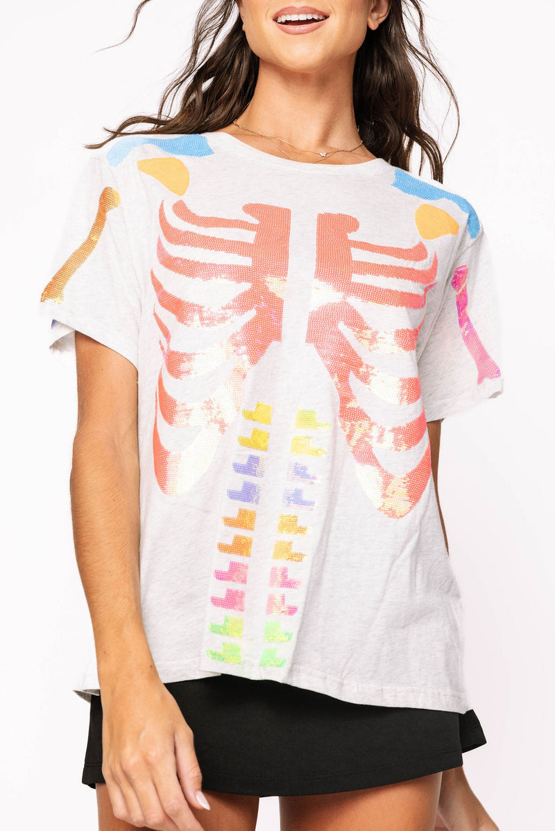 Queen of Sparkles - Grey Multi Skeleton Tee