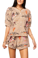 Queen of Sparkles - Tops - Brown Gingham Bucking Cowgirl