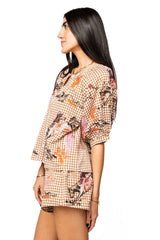 Queen of Sparkles - Tops - Brown Gingham Bucking Cowgirl