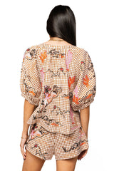 Queen of Sparkles - Tops - Brown Gingham Bucking Cowgirl