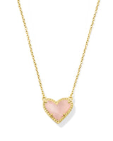 Ari Heart Gold Pendant Necklace in Rose Quartz by Kendra Scott