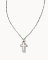Cross Silver Pendant Necklace in White Lab Grown Opal by Kendra Scott