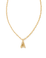 Crystal Letter A Gold Short Pendant Necklace in White Crystal by Kendra Scott