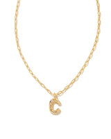 Crystal Letter C Gold Short Pendant Necklace in White Crystal by Kendra Scott