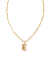 Crystal Letter E Gold Short Pendant Necklace in White Crystal by Kendra Scott