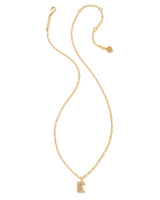 Crystal Letter E Gold Short Pendant Necklace in White Crystal by Kendra Scott