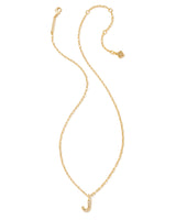 Crystal Letter J Gold Short Pendant Necklace in White Crystal by Kendra Scott