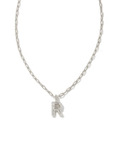 Crystal Letter R Silver Short Pendant Necklace in White Crystal by Kendra Scott