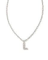 Crystal Letter L Silver Short Pendant Necklace in White Crystal by Kendra Scott