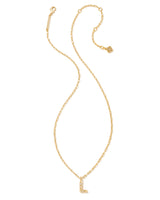 Crystal Letter L Gold Short Pendant Necklace in White Crystal by Kendra Scott