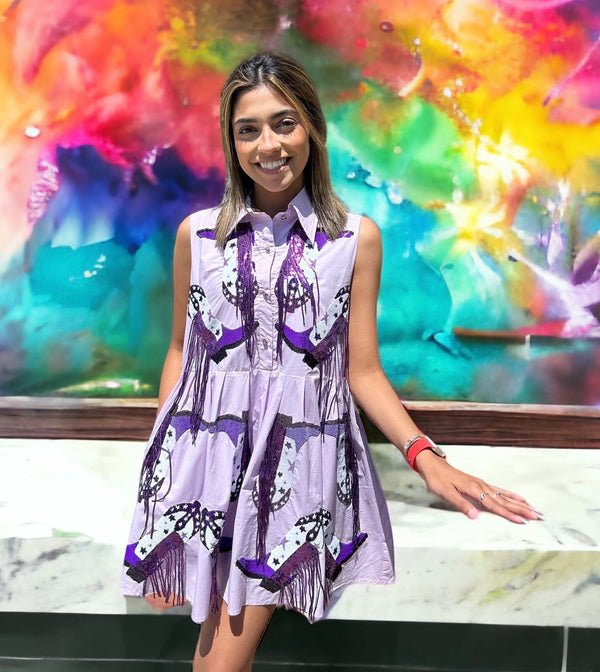 Queen of Sparkles - Lavender & Purple Fringe Boot Dress