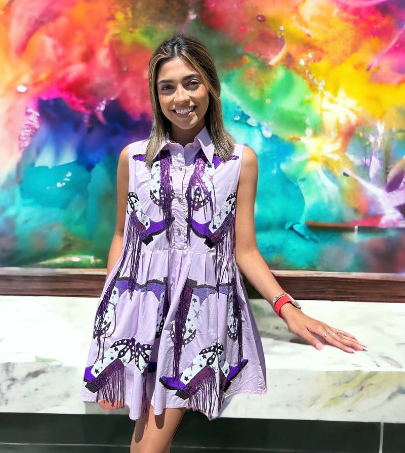 Queen of Sparkles - Lavender & Purple Fringe Boot Dress