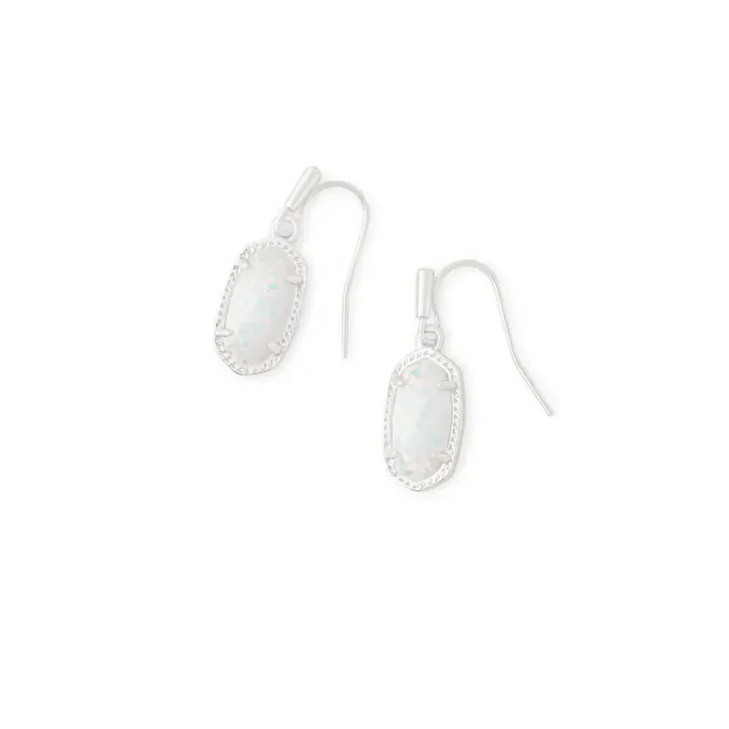 Kendra Scott - Lee Silver Drop Earrings - White Kyocera Opal
