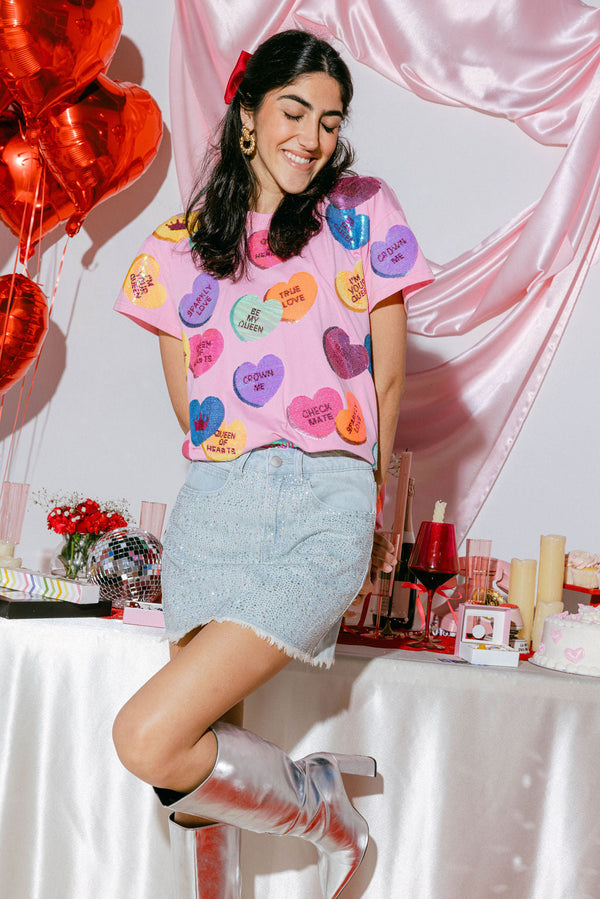 Queen Of Sparkles - Magenta Sequin Candy Heart Tee