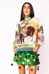 Queen of Sparkles - Multi Vintage Cowboy Santa Sweatshirt