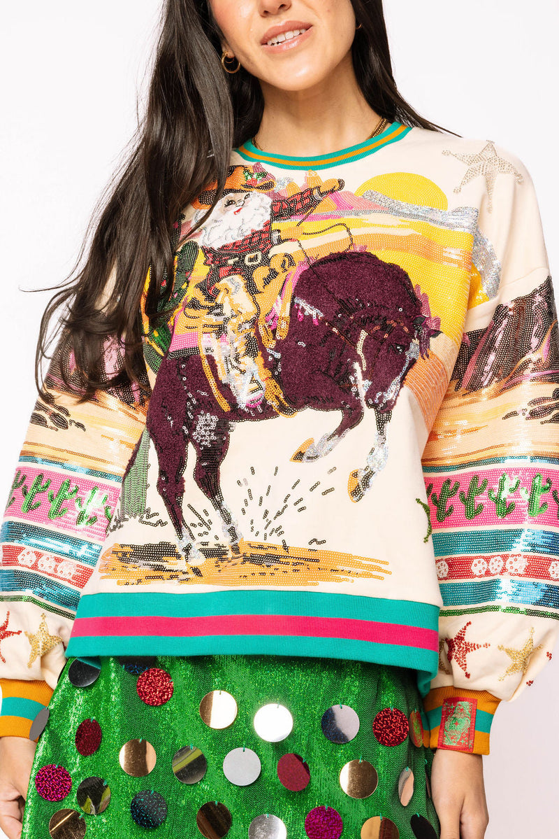 Queen of Sparkles - Multi Vintage Cowboy Santa Sweatshirt