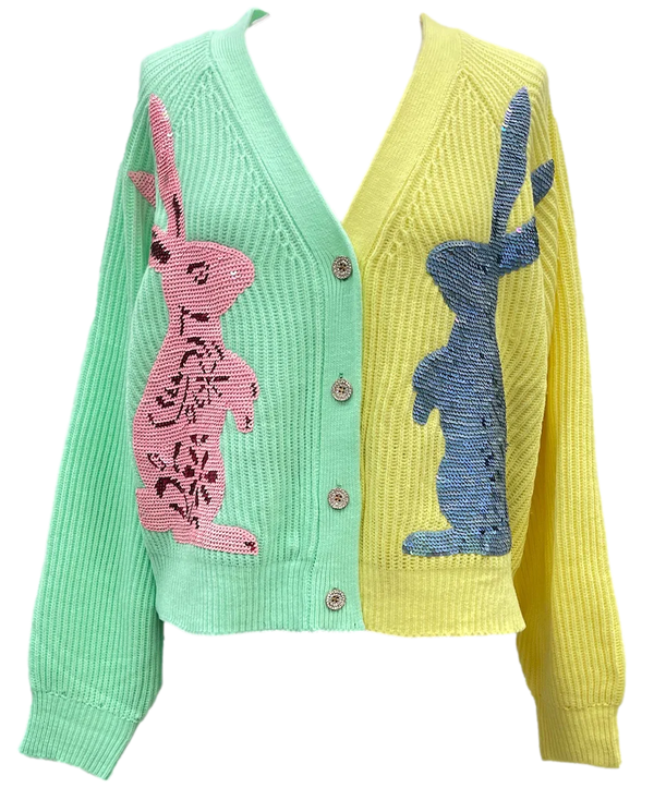 Queen Of Sparkles - Sweater Pastel Colorblock Bunny Cardigan