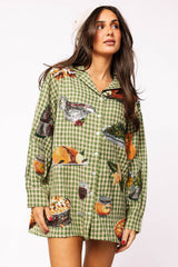 Queen of Sparkles - Green Plaid Turkey Button Up Dress