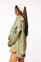 Queen of Sparkles - Green Plaid Turkey Button Up Dress