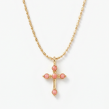 Bezel Stone Cross Necklace in Pink by Joy Dravecky