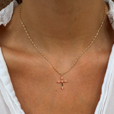 Bezel Stone Cross Necklace in Pink by Joy Dravecky