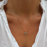 Bezel Stone Cross Necklace in Turquoise by Joy Dravecky