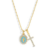 Virgin Maria Multi-Charm Necklace in Aqua by Joy Dravecky
