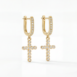 Frankie Cross Huggie in Gold by Joy Dravecky