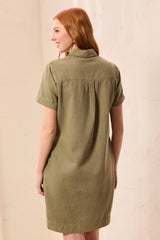 Short-Sleeve Popover Dress in Olive Stone - view 2