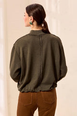 Mock-Neck Bubble-Hem Sweatshirt in Cedar Green - view 2