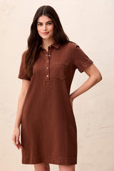 Short-Sleeve Popover Dress in Rustic Brown - view 2