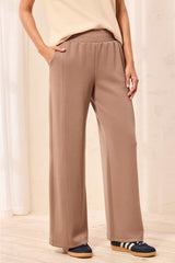 Pull-On Wide-Leg Knit Pants in Fossil - view 3