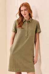 Short-Sleeve Popover Dress in Olive Stone - view 1