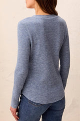 Waffle Knit Long-Sleeve Henley in Heather Denim - view 2