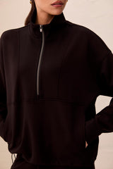 Quarter-Zip Mock-Neck Knit Top in Black - view 1