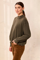 Mock-Neck Bubble-Hem Sweatshirt in Cedar Green - view 1