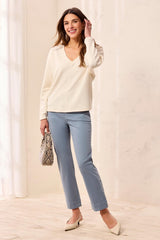 Dolman-Sleeve V-Neck Top in Antique White - view 2