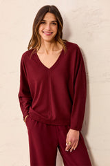 Dolman-Sleeve V-Neck Top in Cherry Lacquer - view 1