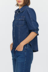 Antonia Button Down Shirt in Dark Cobalt by Dear John Denim