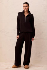 Quarter-Zip Mock-Neck Knit Top in Black - view 2