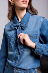 Denim Shirt with Removable Tie in Authentic Blue - view 1