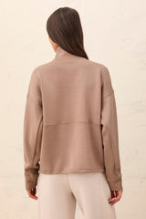 Quarter-Zip Mock-Neck Knit Top in Fossil - view 2