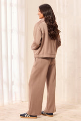 Pull-On Wide-Leg Knit Pants in Fossil - view 2