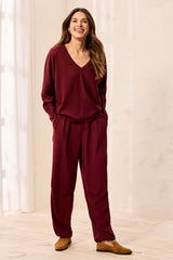 Dolman-Sleeve V-Neck Top in Cherry Lacquer - view 2