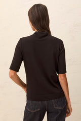 Funnel Neck Elbow-Sleeve Knit Top in Black - view 2