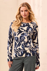 Printed Long-Sleeve Sweater in Blue Fog - view 2
