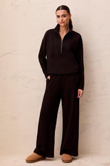 Pull-On Wide-Leg Knit Pants in Black - view 1