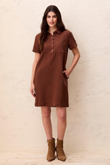 Short-Sleeve Popover Dress in Rustic Brown - view 1