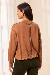 Mock-Neck Bubble-Hem Sweatshirt in Hazelwood - view 2